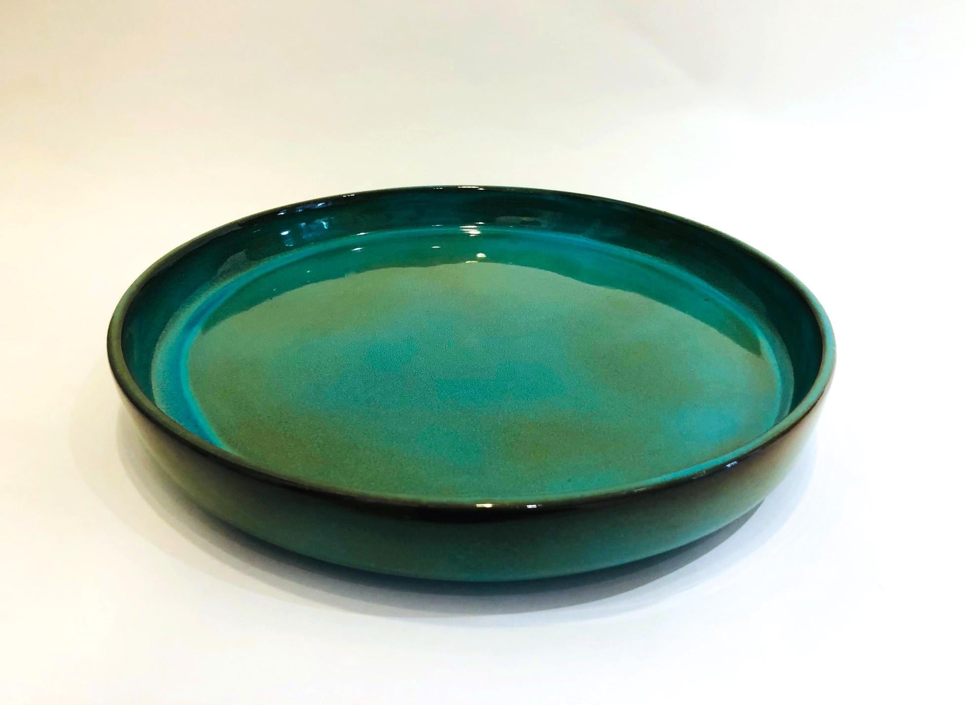 Mid-20th Century Green Ceramic Dish Signed by Ruelland