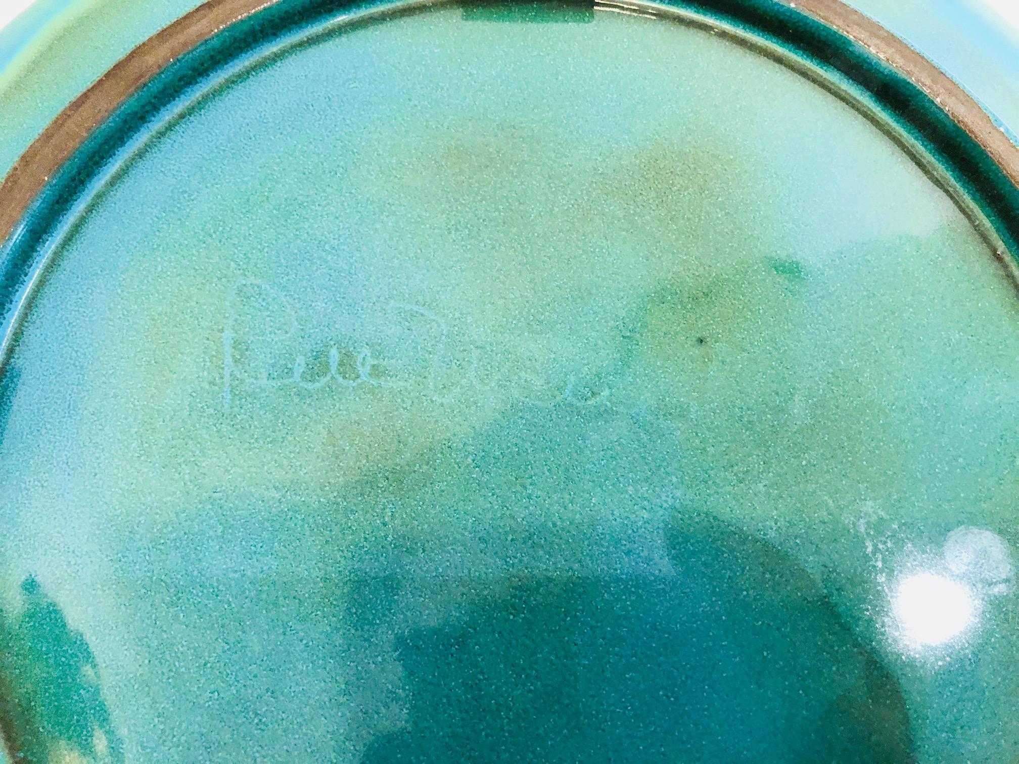 Green Ceramic Dish Signed by Ruelland 1