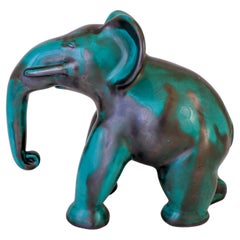 Antique Green Ceramic Elephant - Allan Ebeling - Upsala Ekeby 1930s