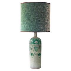 Green Ceramic Floor Table Lamp, Custom Green Lampshade by R. Houben