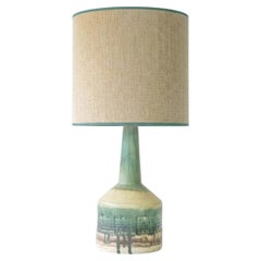 Green Ceramic Floor Table Lamp, Custom Matching Lampshade by R. Houben