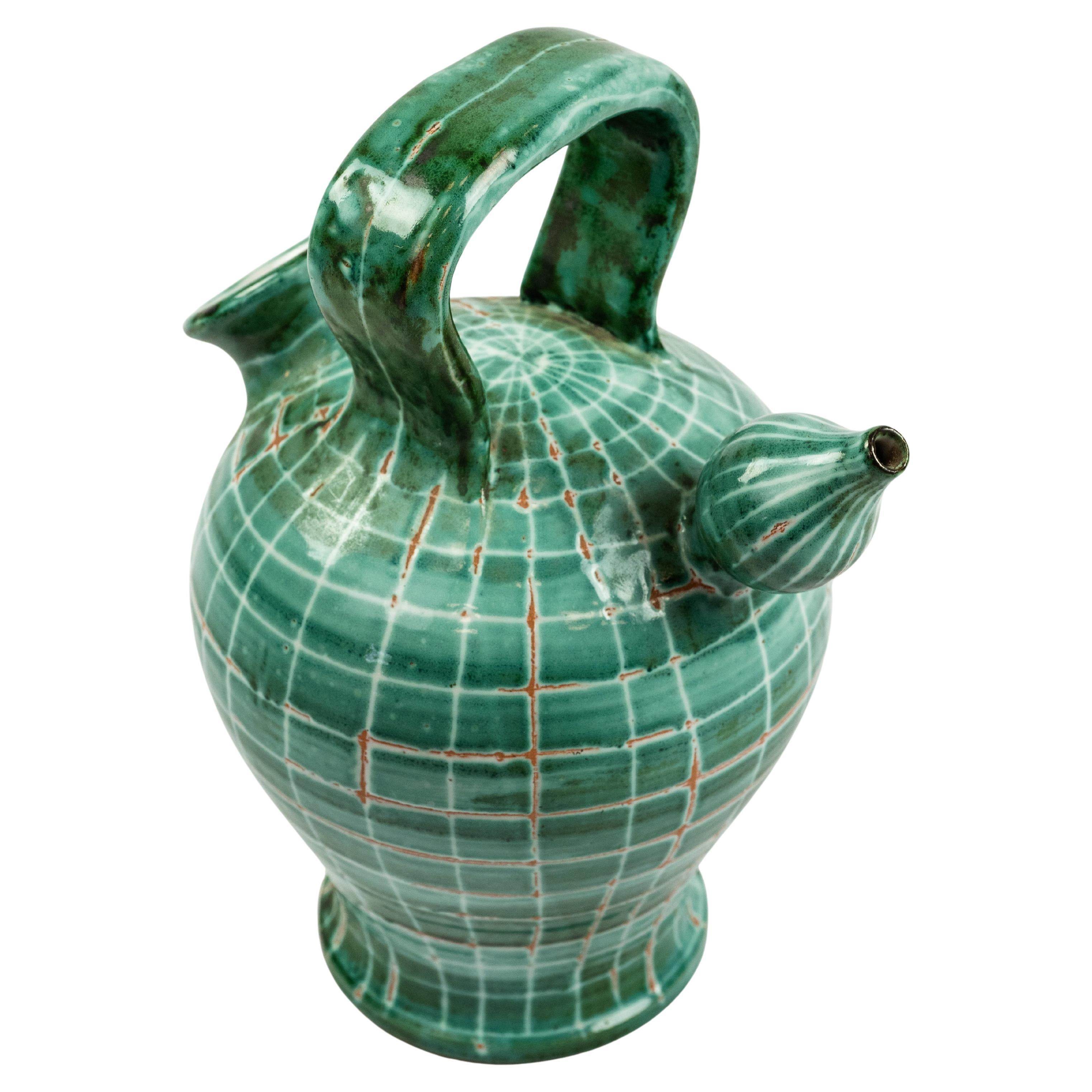 Gargoulette in ceramica verde di Robert Picault, Vallauris, Francia