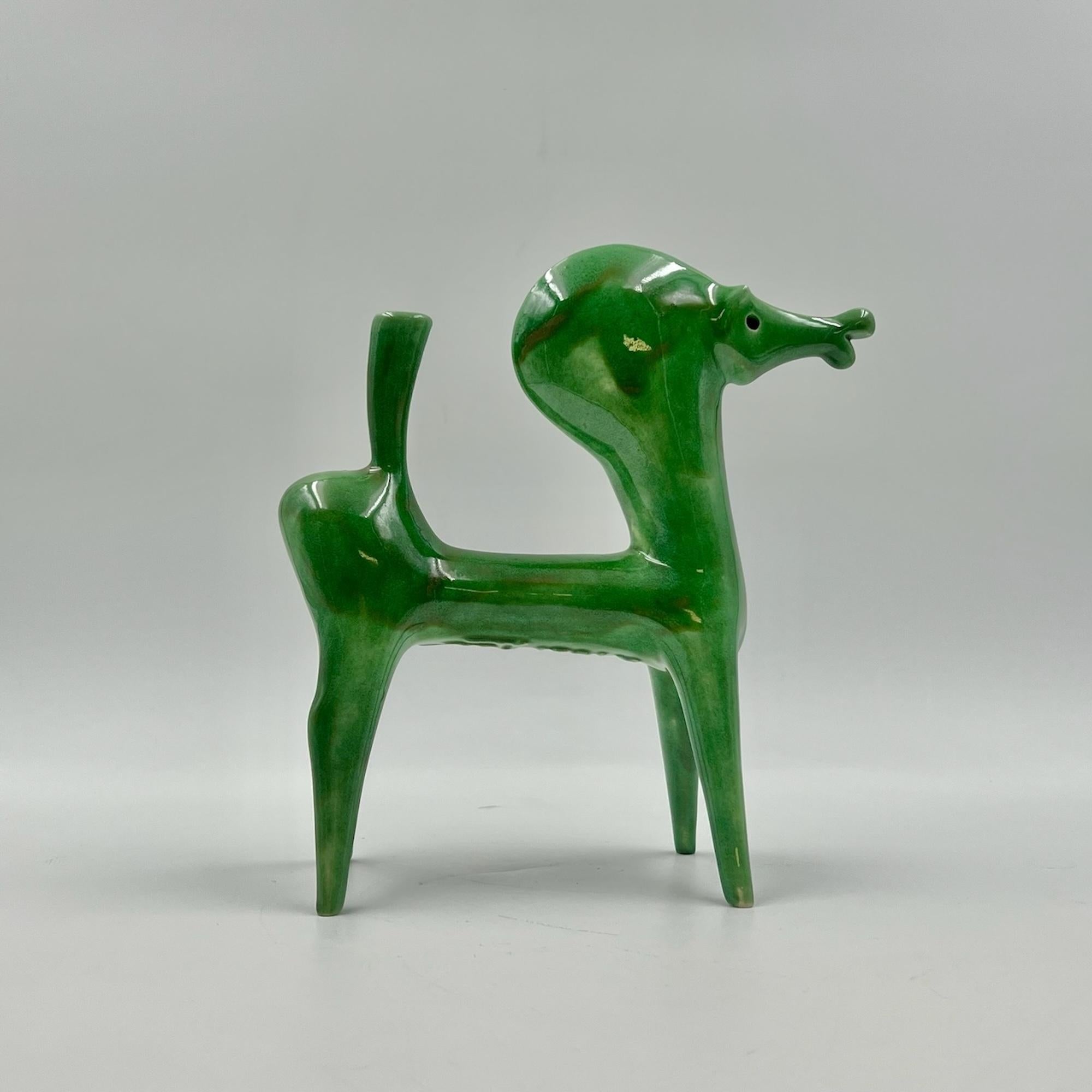 Green Ceramic Horse Figurine - 1970s Handmade Sculpture by Roberto Rigon Italy  For Sale 4
