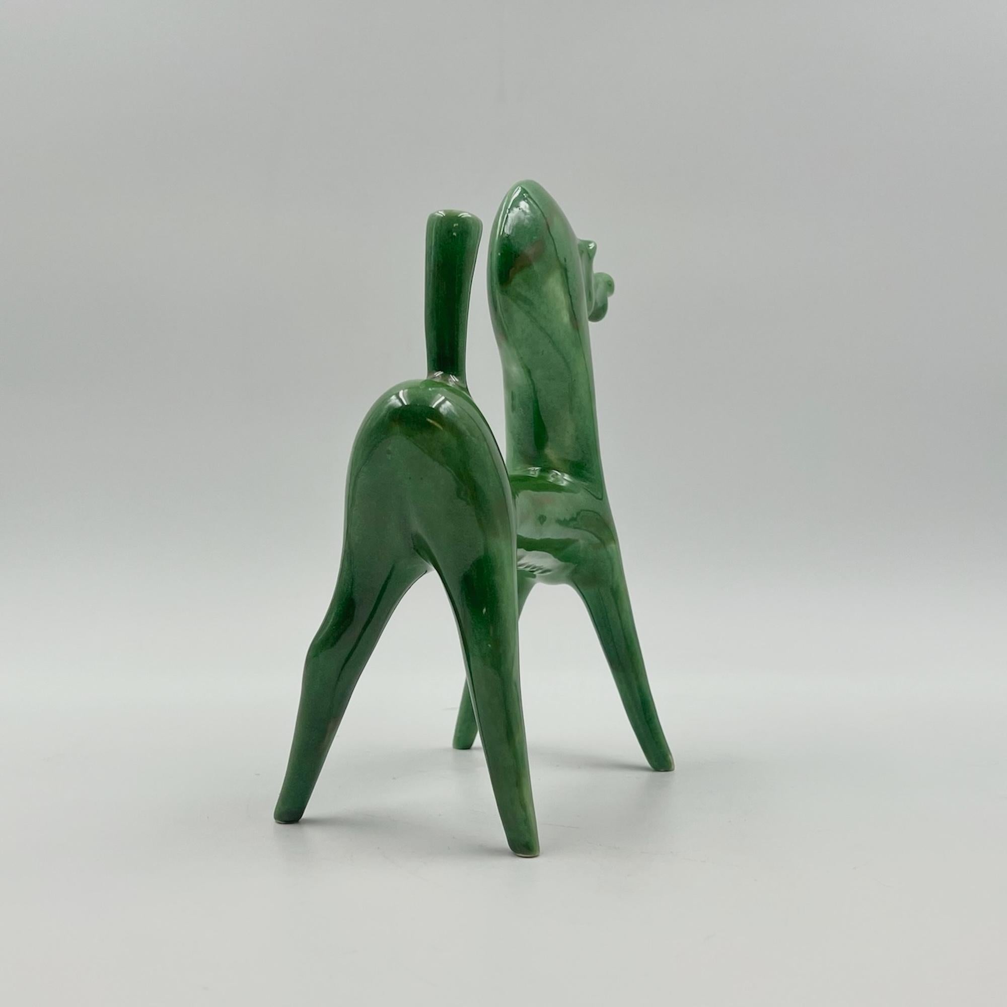 Late 20th Century Green Ceramic Horse Figurine - 1970s Handmade Sculpture by Roberto Rigon Italy  For Sale