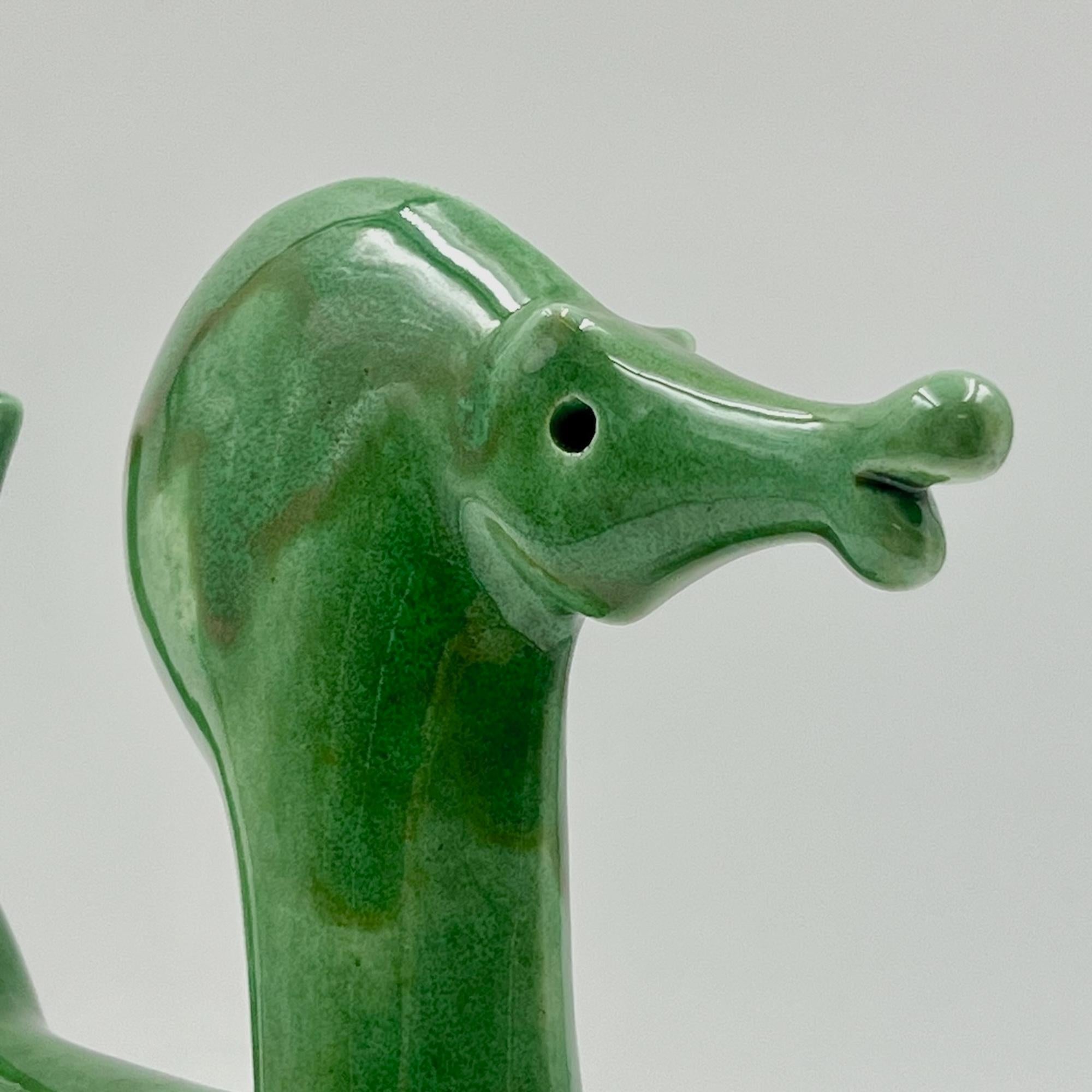 Green Ceramic Horse Figurine - 1970s Handmade Sculpture by Roberto Rigon Italy  For Sale 2