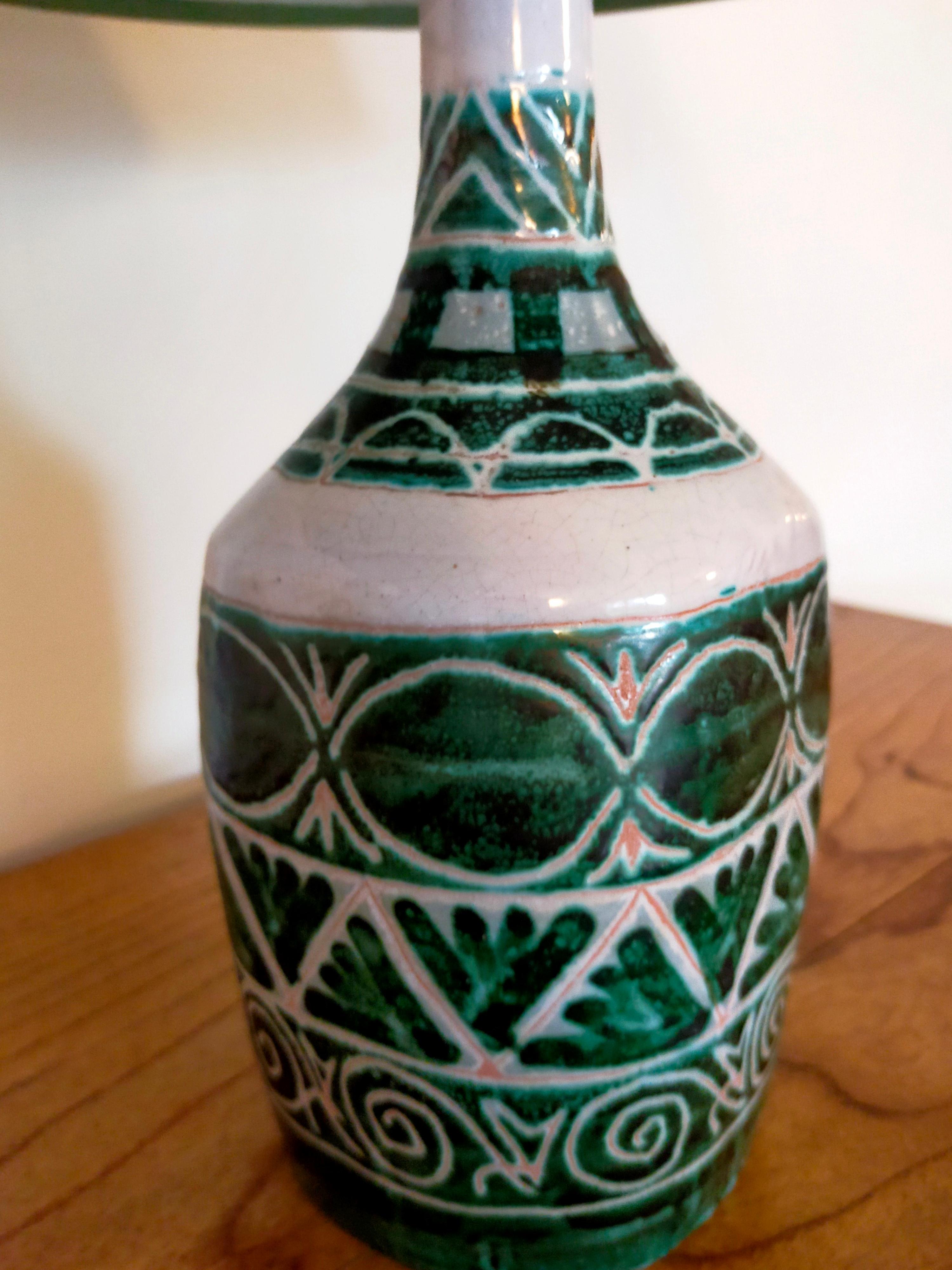 Mid-Century Modern Green Ceramic Lamp by Allix Vallauris For Sale