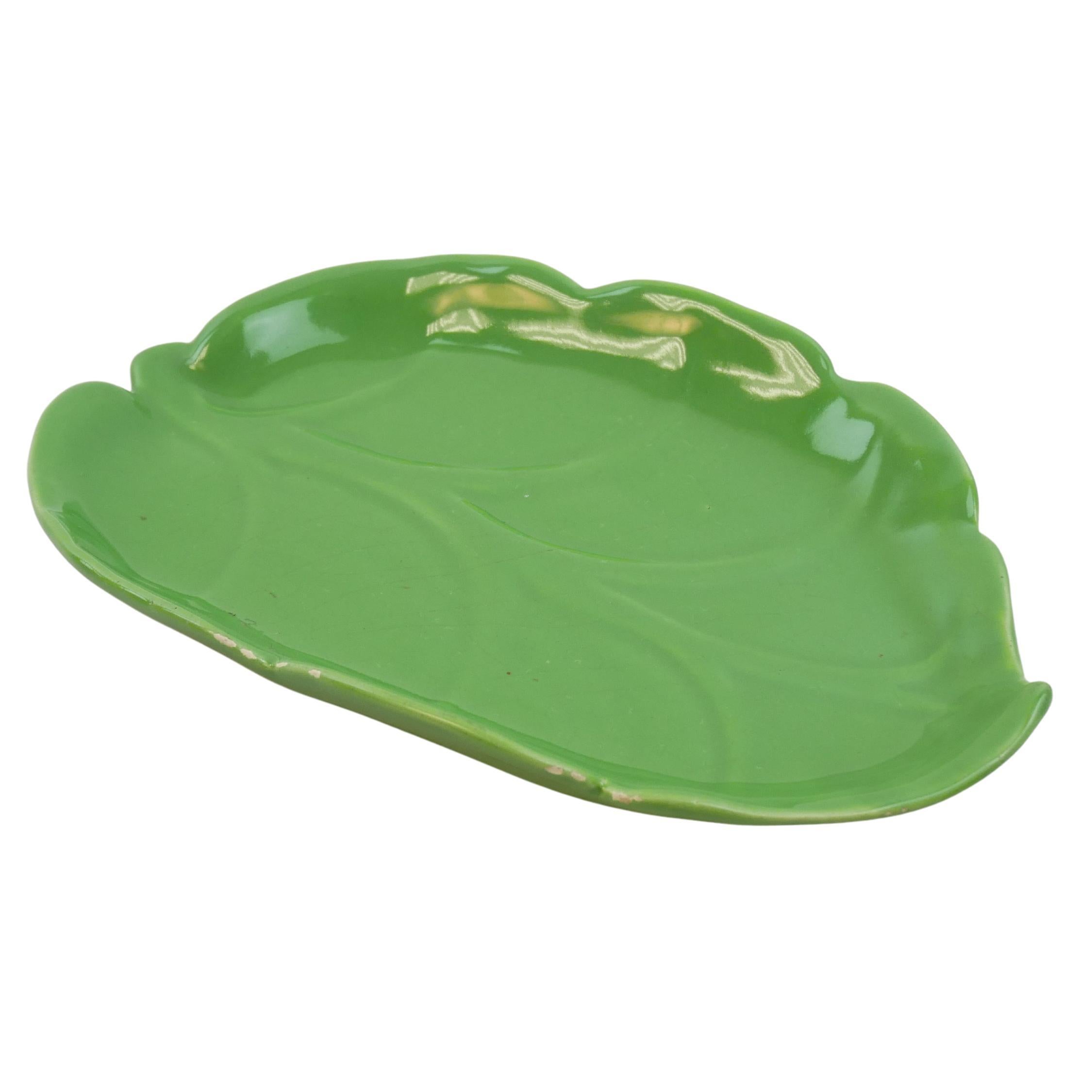 Green ceramic leaf tidy by Madoura Vallauris circa 1950