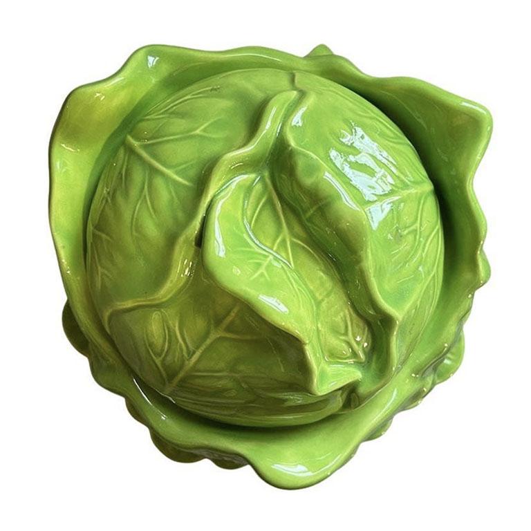 Hollywood Regency Green Ceramic Lettuce Cabbageware Serving Tureen after Dodie Thayer, 1978 For Sale