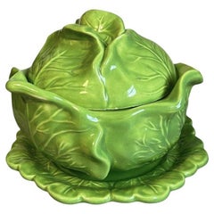 Vintage Green Ceramic Lettuce Cabbageware Serving Tureen after Dodie Thayer, 1978