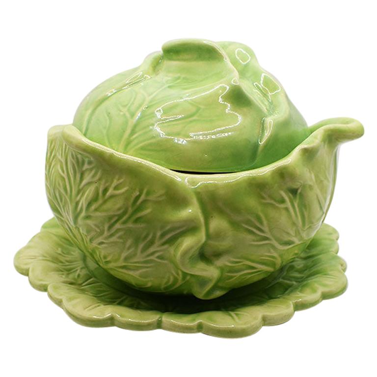 Green Ceramic Lettuce Cabbageware Serving Tureen after Dodie Thayer For Sale