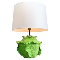 Lámpara de sobremesa Lechuga de cerámica verde de Jean Roger París Años 50