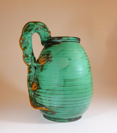 Green Ceramic pitcher with lizard - Art Deco - Upsala Ekeby, Sweden, 1930s