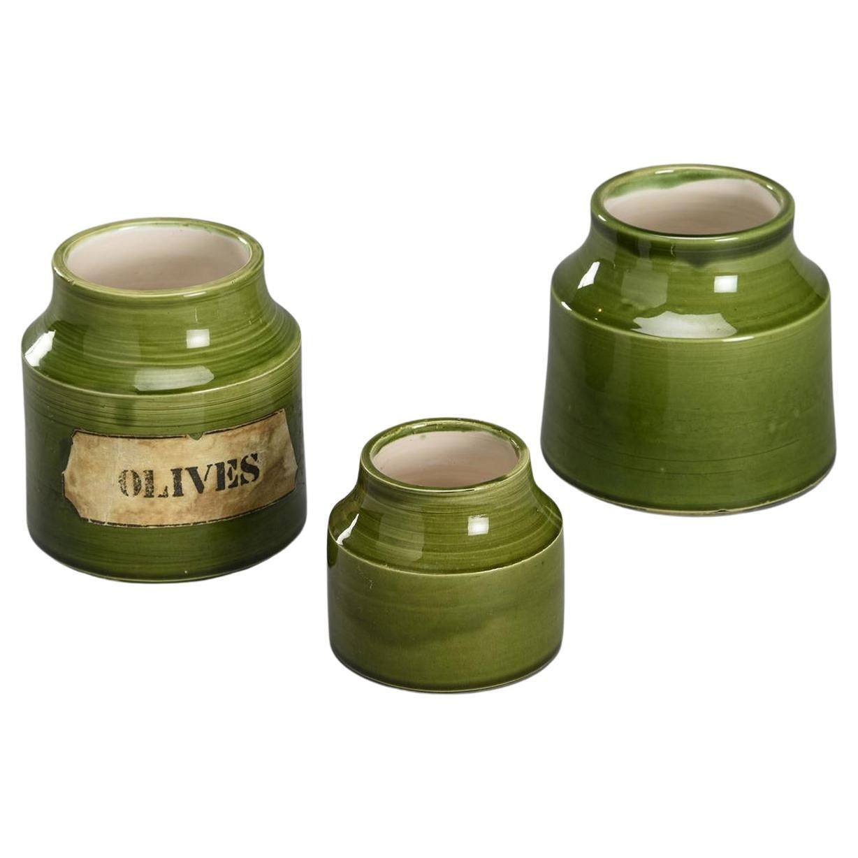 Green ceramic pots by Mado Jolain, circa 1960 For Sale