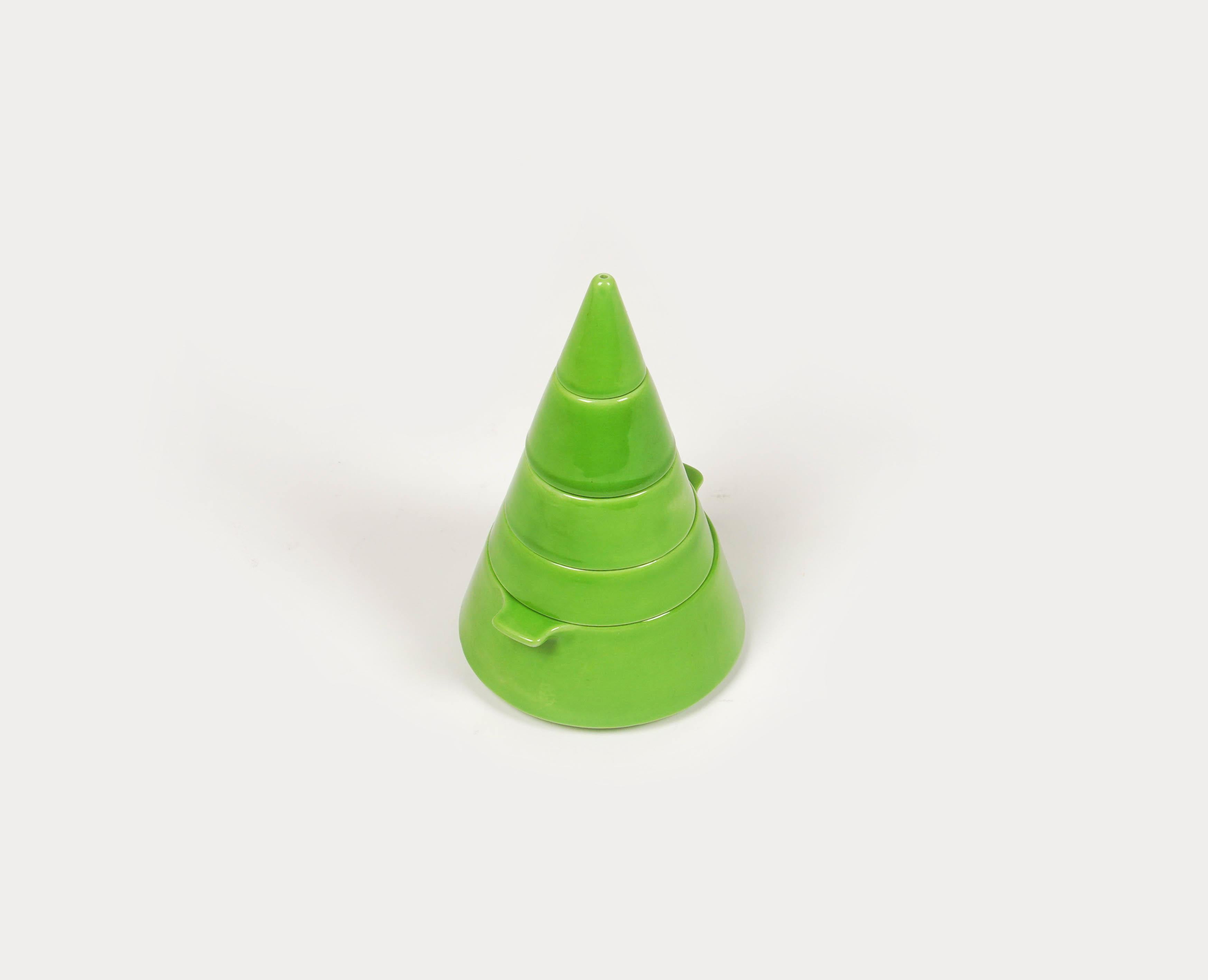 French Green Ceramic Stackable Cone Set by Pierre Cardin for Franco Pozzi, Italy 1970 For Sale