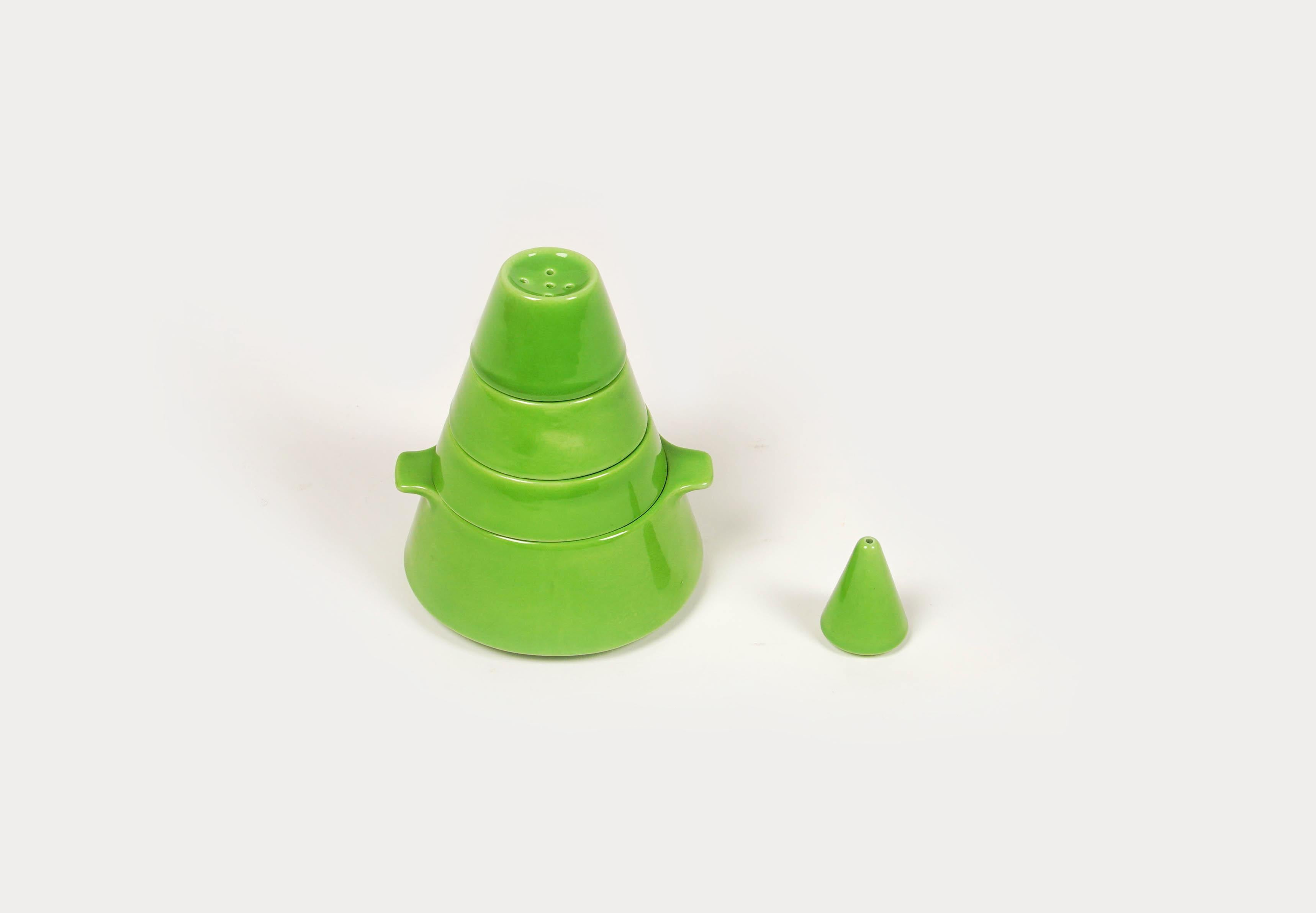 Glazed Green Ceramic Stackable Cone Set by Pierre Cardin for Franco Pozzi, Italy 1970 For Sale