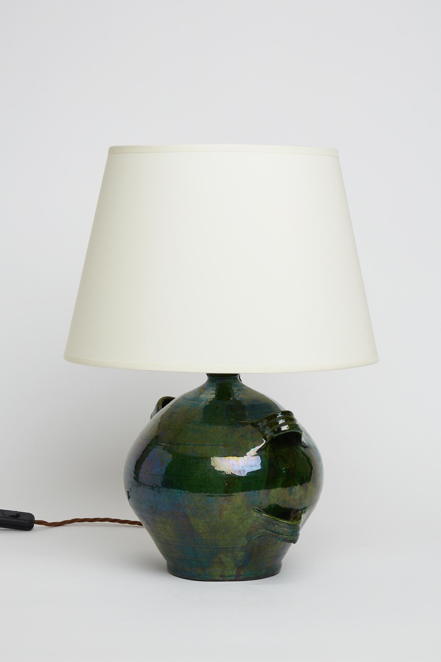 Mid-Century Modern Green Ceramic Table Lamp