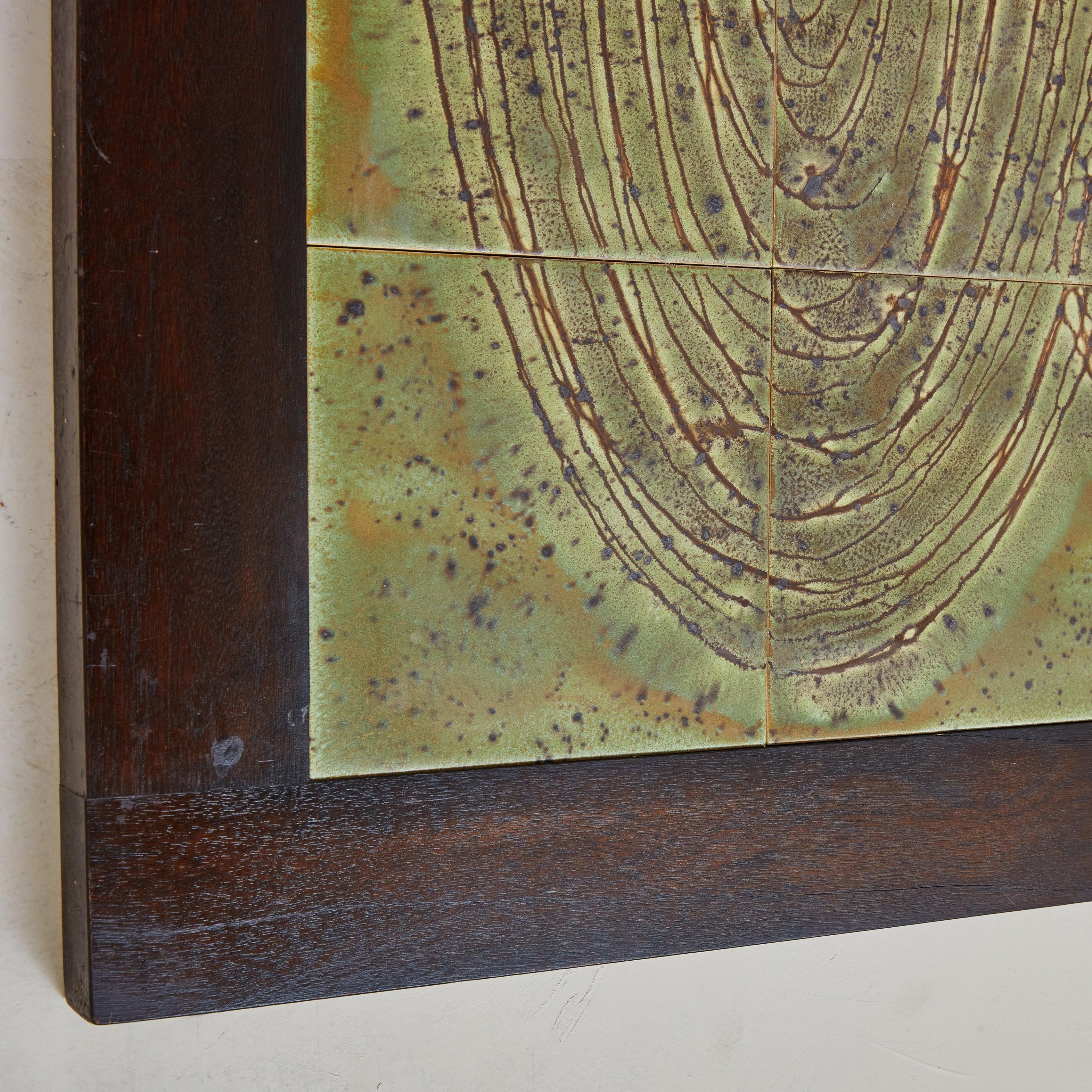 Green Ceramic Tile Wall Sculpture with Wood Frame by Jean D'asti, France 4