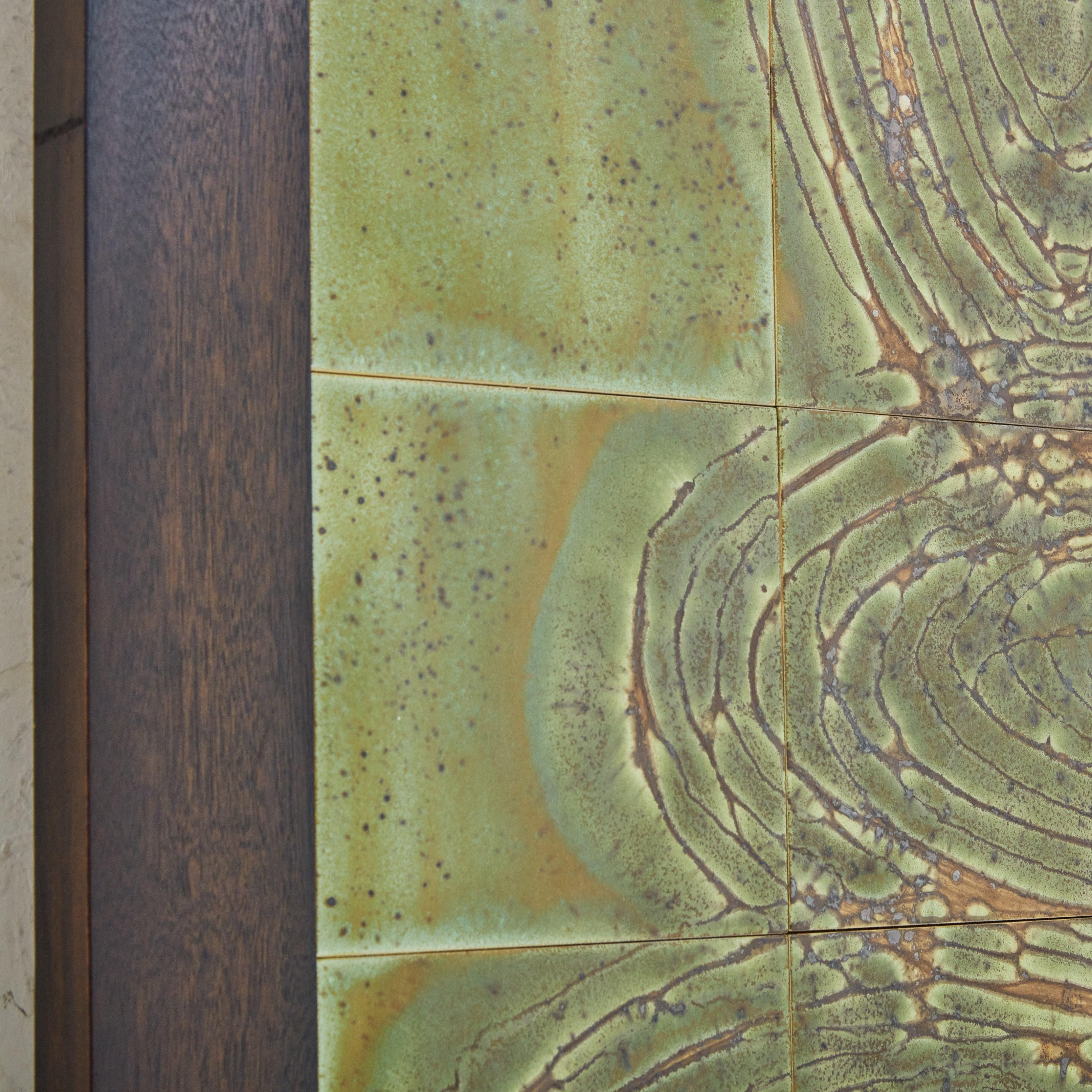 Green Ceramic Tile Wall Sculpture with Wood Frame by Jean D'asti, France 5