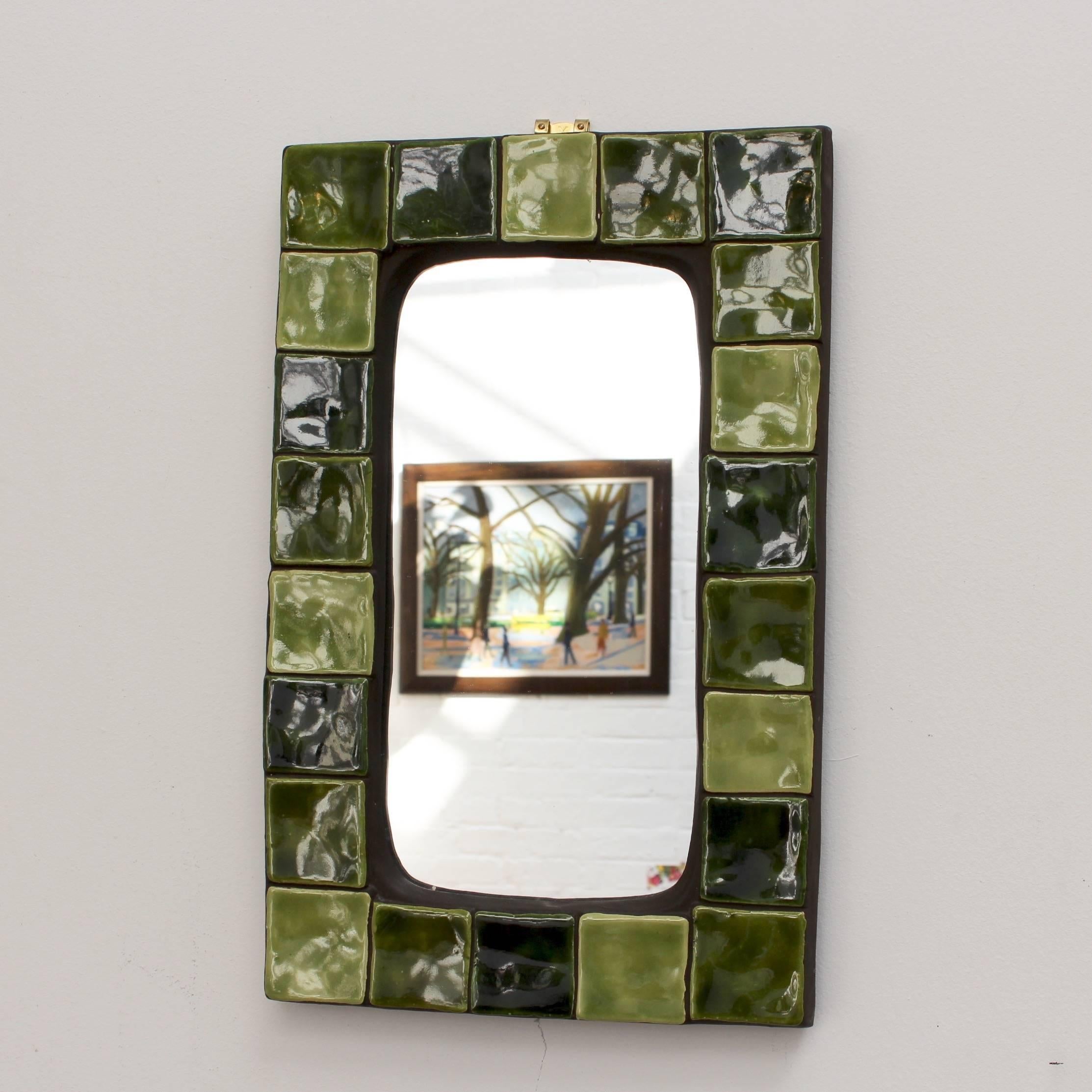 Green Ceramic Tiled French Wall Mirror, circa 1970s In Good Condition In London, GB