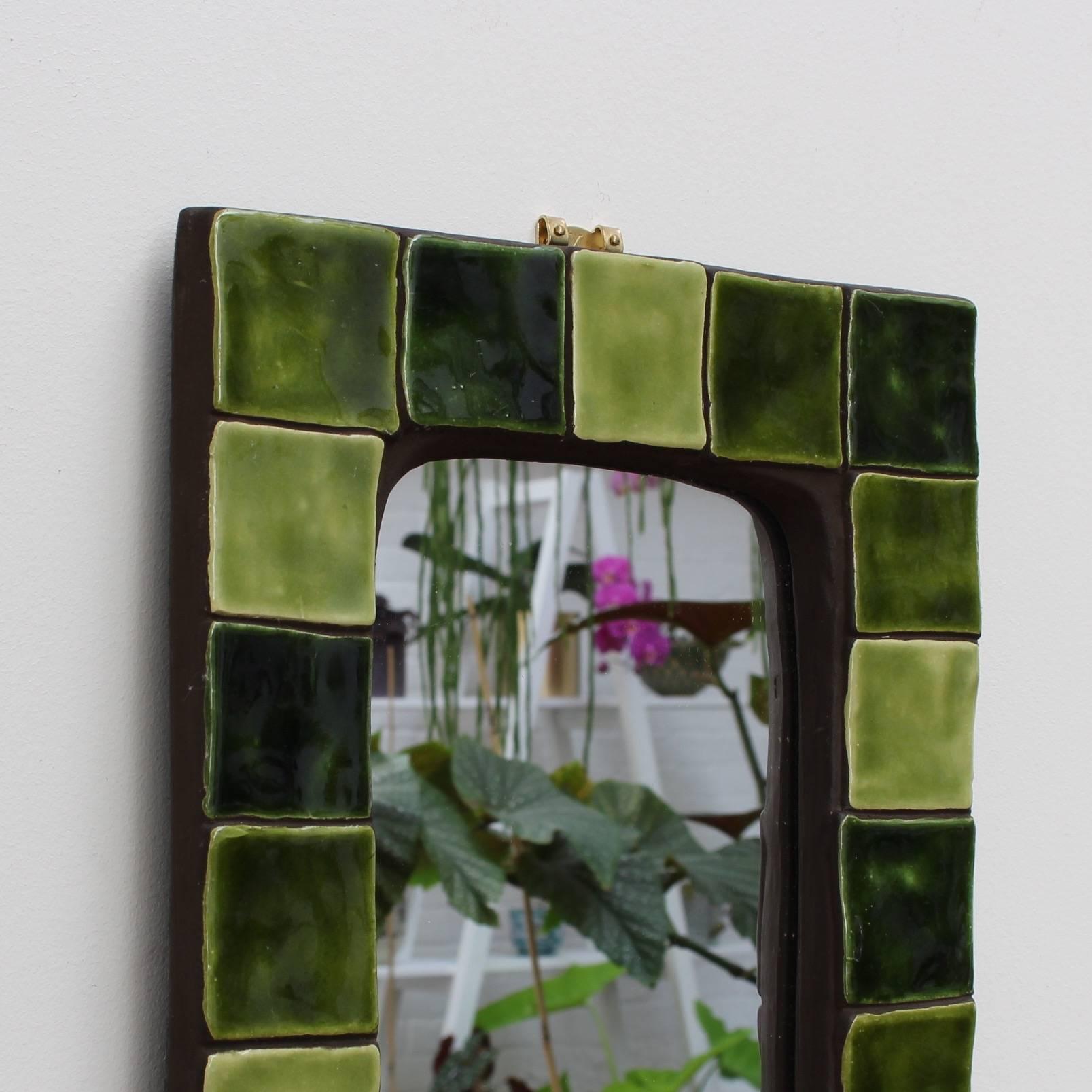 Late 20th Century Green Ceramic Tiled French Wall Mirror, circa 1970s