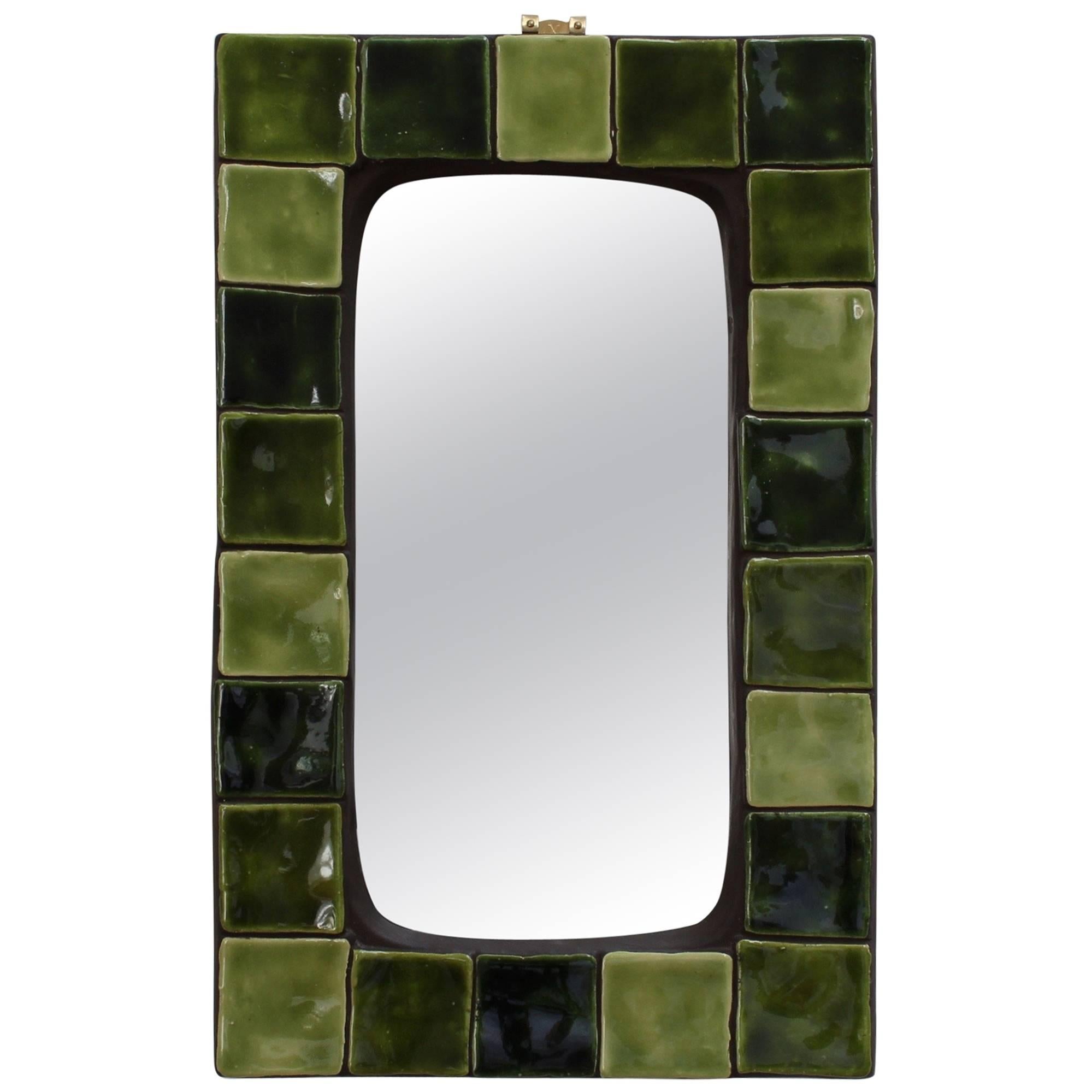 Green Ceramic Tiled French Wall Mirror, circa 1970s