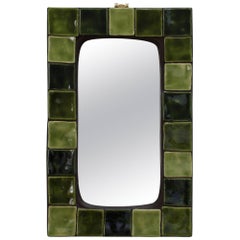 Vintage Green Ceramic Tiled French Wall Mirror, circa 1970s