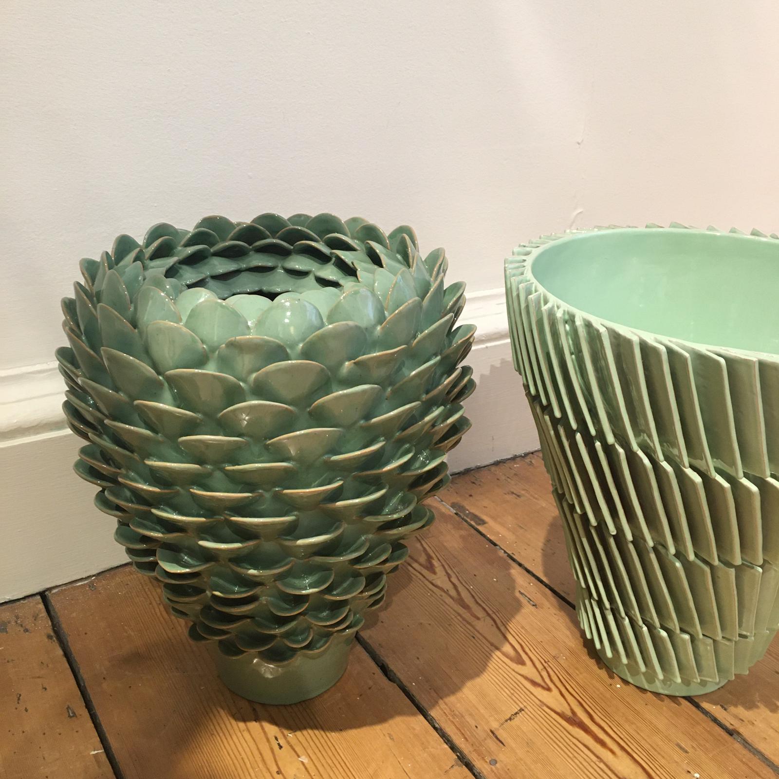 Italian Green Ceramic Vase by Claudia Frignani Glazed Earthenware Contemporary