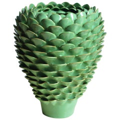 Green Ceramic Vase by Claudia Frignani Glazed Earthenware Contemporary