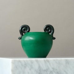 Green Ceramic Vase by Eva Jancke Bjork for Bo Fajans, Sweden, 1940s.