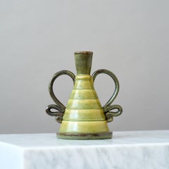 Green Ceramic Vase by Eva Jancke Bjork for Bo Fajans, Sweden, 1940s.