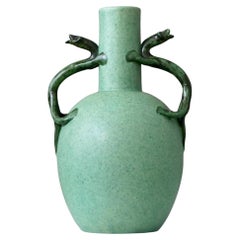 Green Ceramic Vase by Eva Jancke Bjork for Bo Fajans, Sweden, 1940s