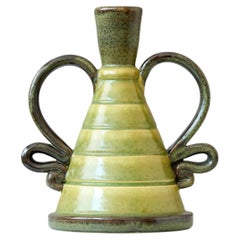Green Ceramic Vase by Eva Jancke Bjork for Bo Fajans, Sweden, 1940s.