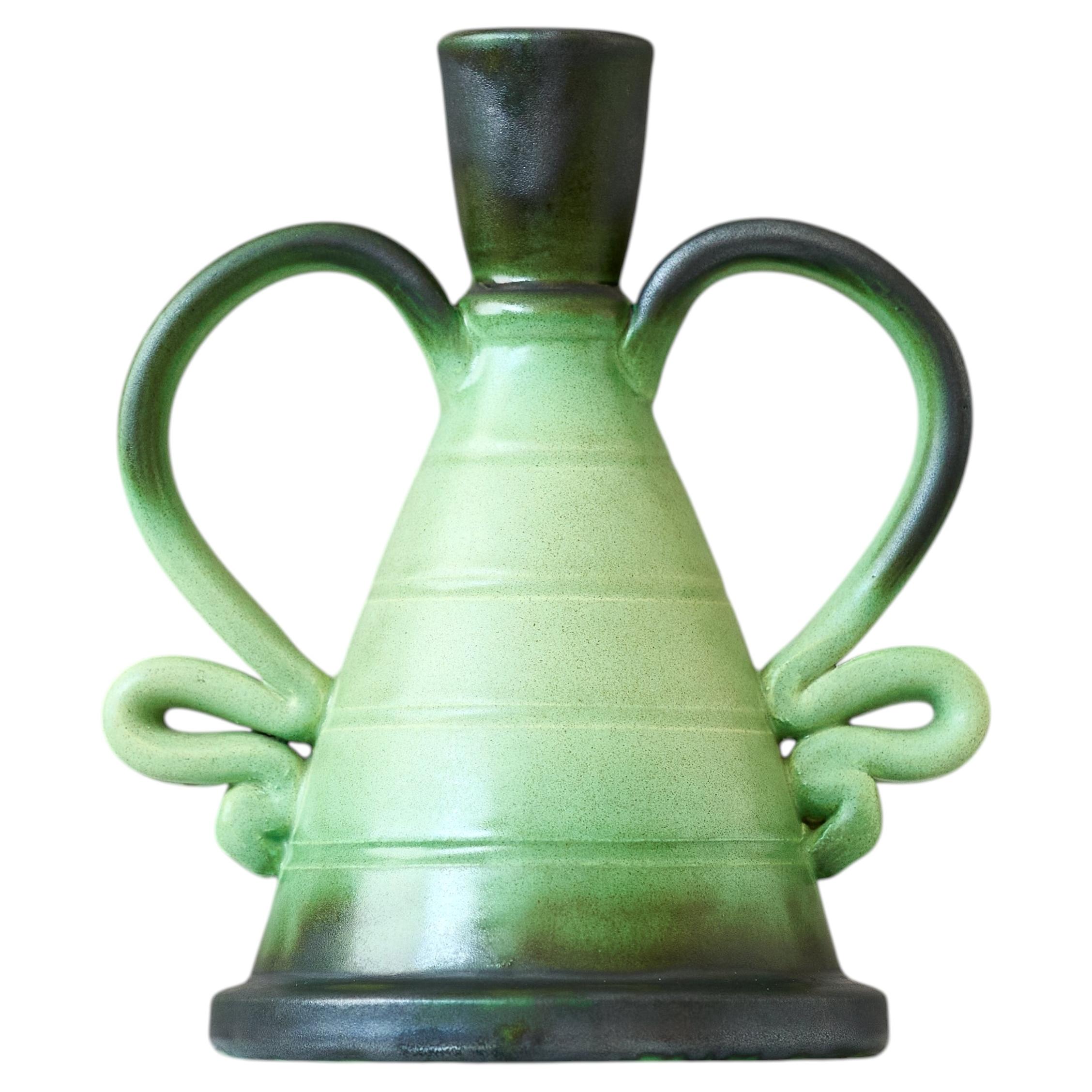 Green Ceramic Vase by Eva Jancke Bjork for Bo Fajans, Sweden, 1940s.