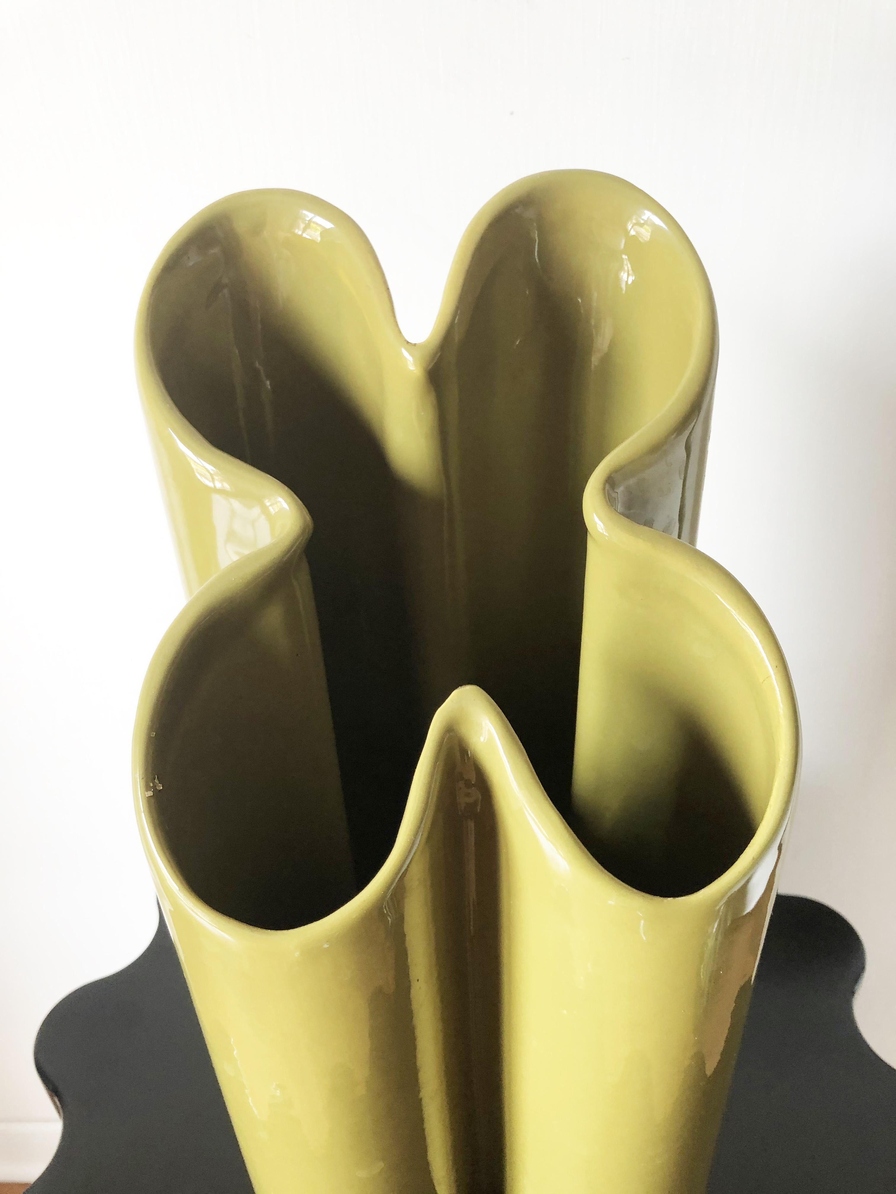Art Nouveau Green Ceramic Vase by Pierre Cardin Top Vintage 1970 -Art