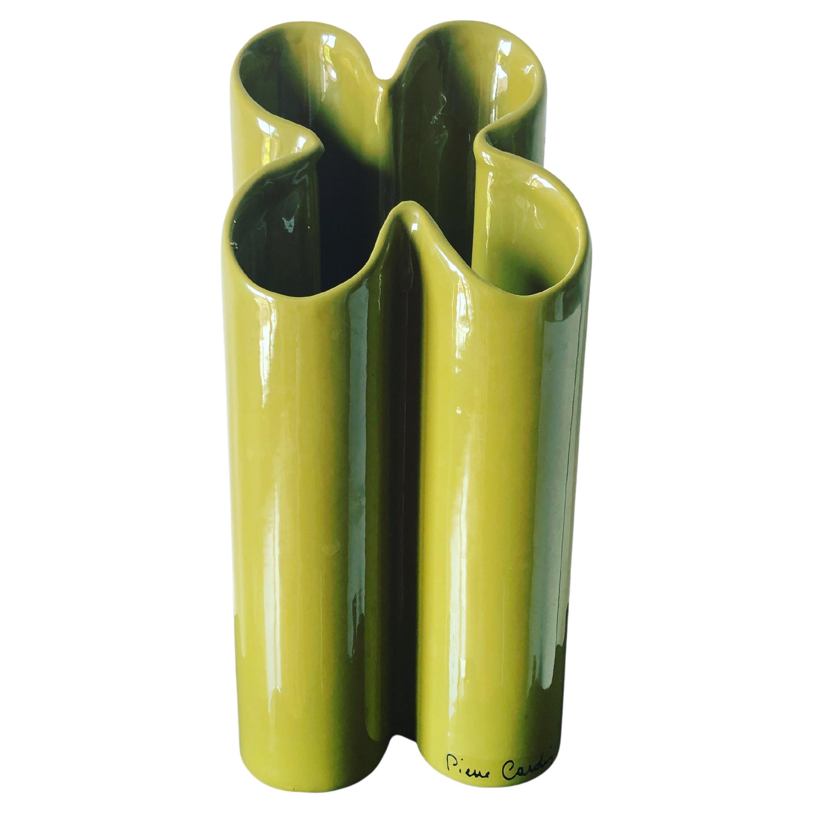 Green Ceramic Vase by Pierre Cardin Top Vintage 1970 -Art
