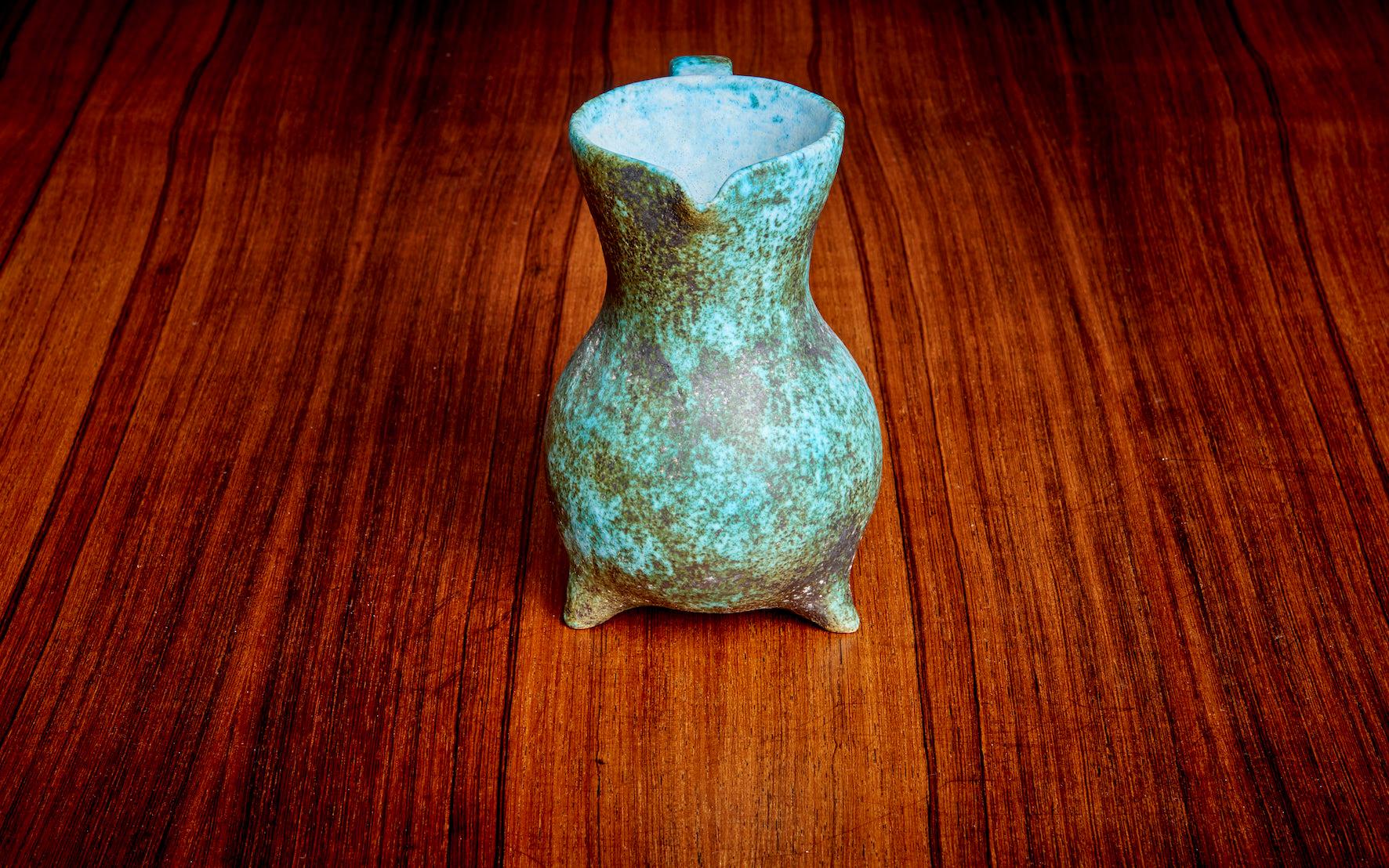 Mid-Century Modern Green Ceramic Vase by Portier, France, 1950s For Sale