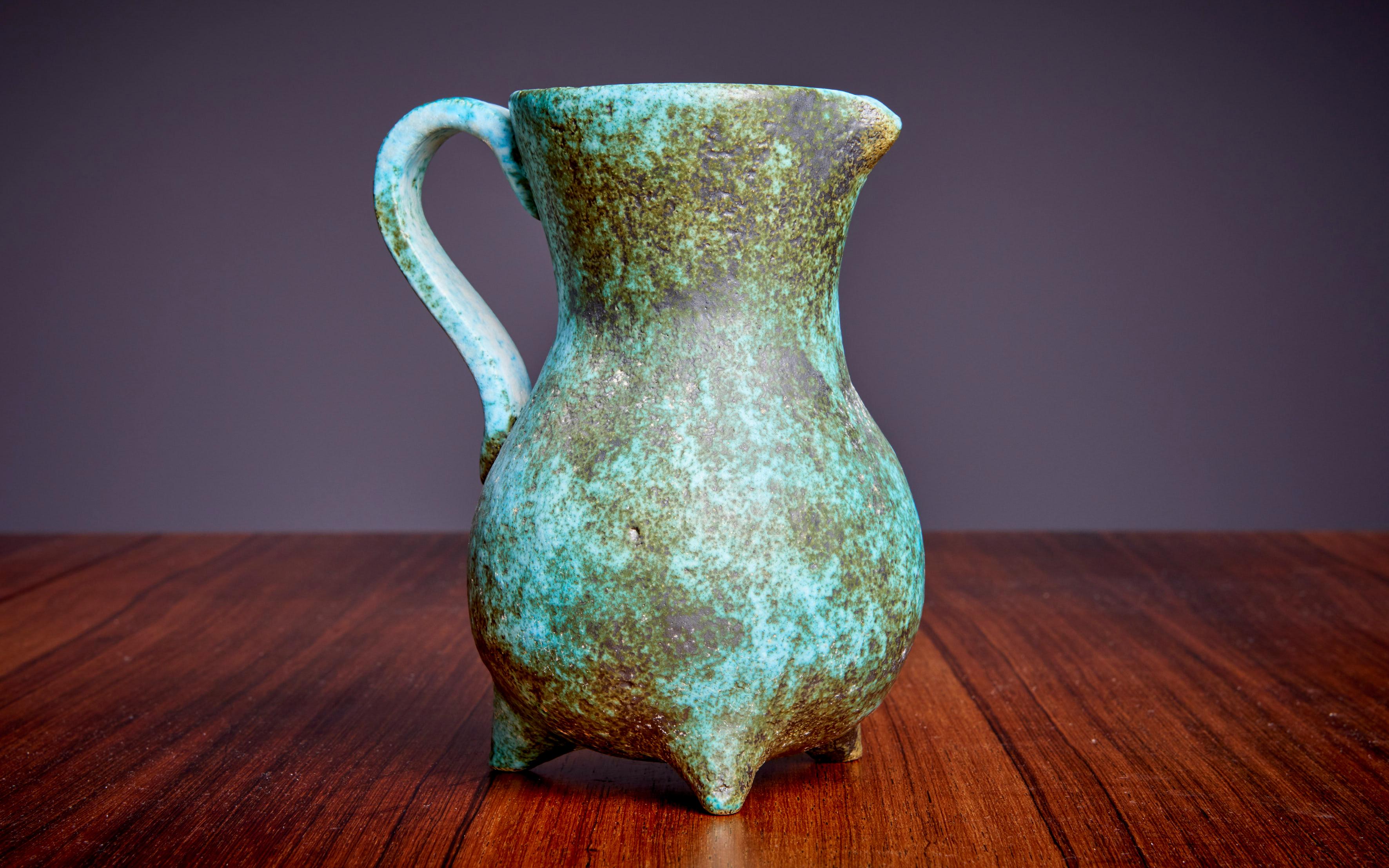 Green Ceramic Vase by Portier, France, 1950s For Sale 1