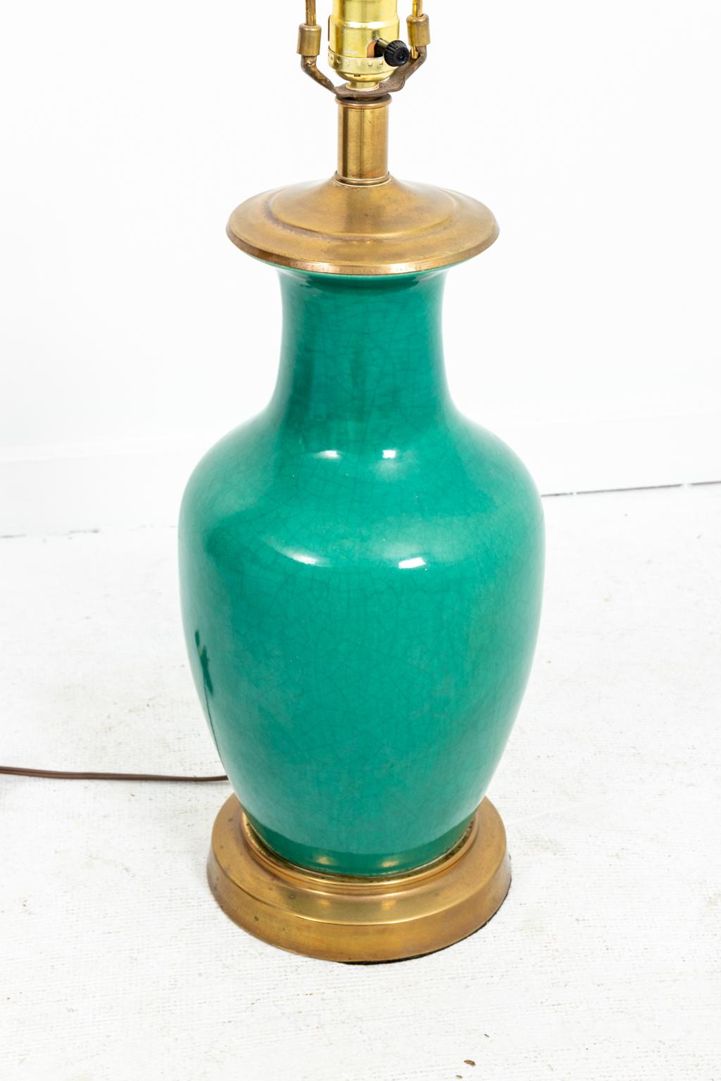 Green Ceramic Vase Lamp In Good Condition In Stamford, CT