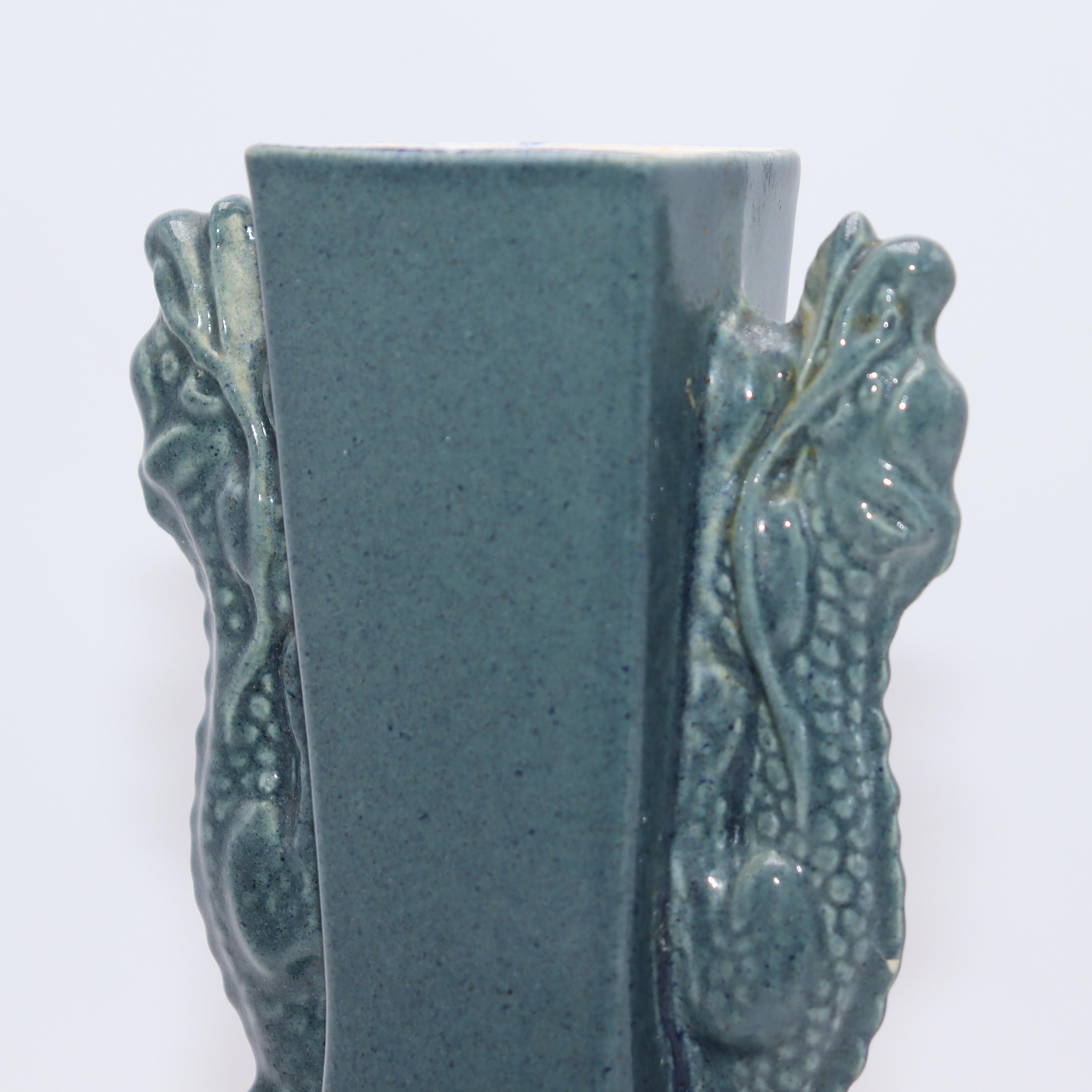 Mid-20th Century Green Ceramic Vase with Dragons, c. 1960 For Sale