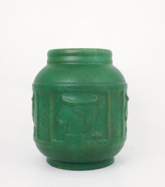 Green Ceramic Vase with Faces - Kupittaa Savi, Finland