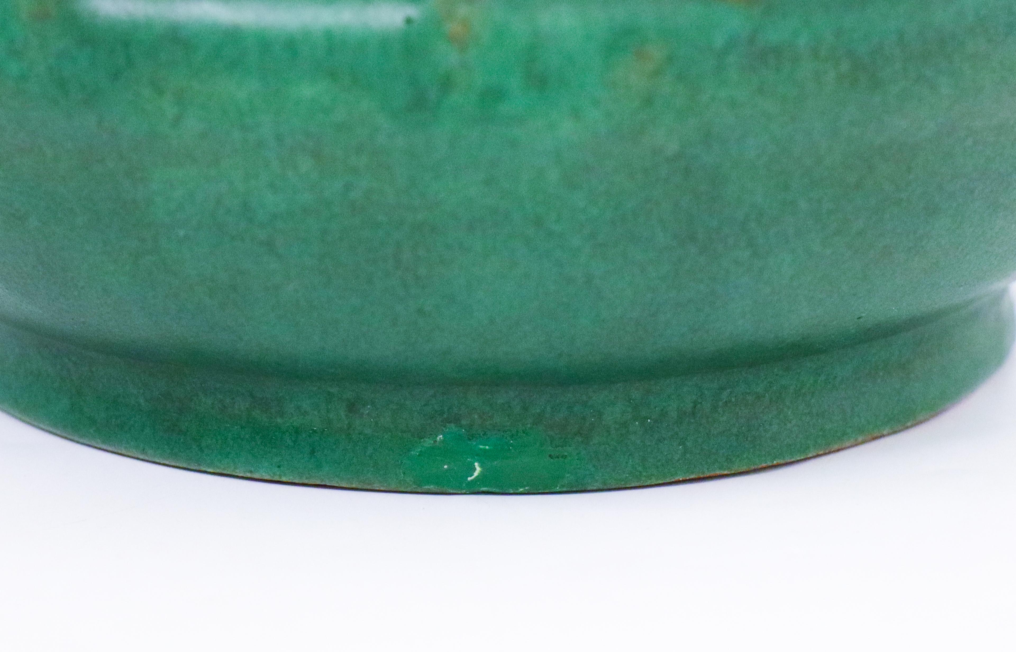 Swedish Green Ceramic Vase with Faces - Kupittaa Savi, Finland For Sale