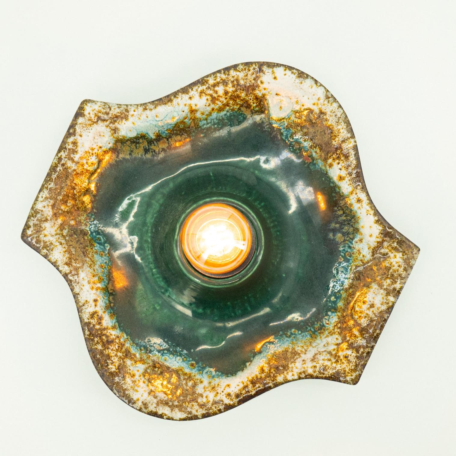 Aplique de cerámica verde de Hustadt Keramik, Alemania, 1970 Moderno de mediados de siglo en venta