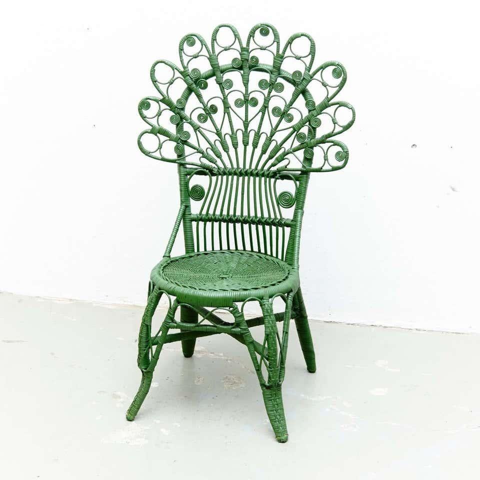 Spanish Green Chair Mid-Century Modern Bamboo and Rattan, circa 1960