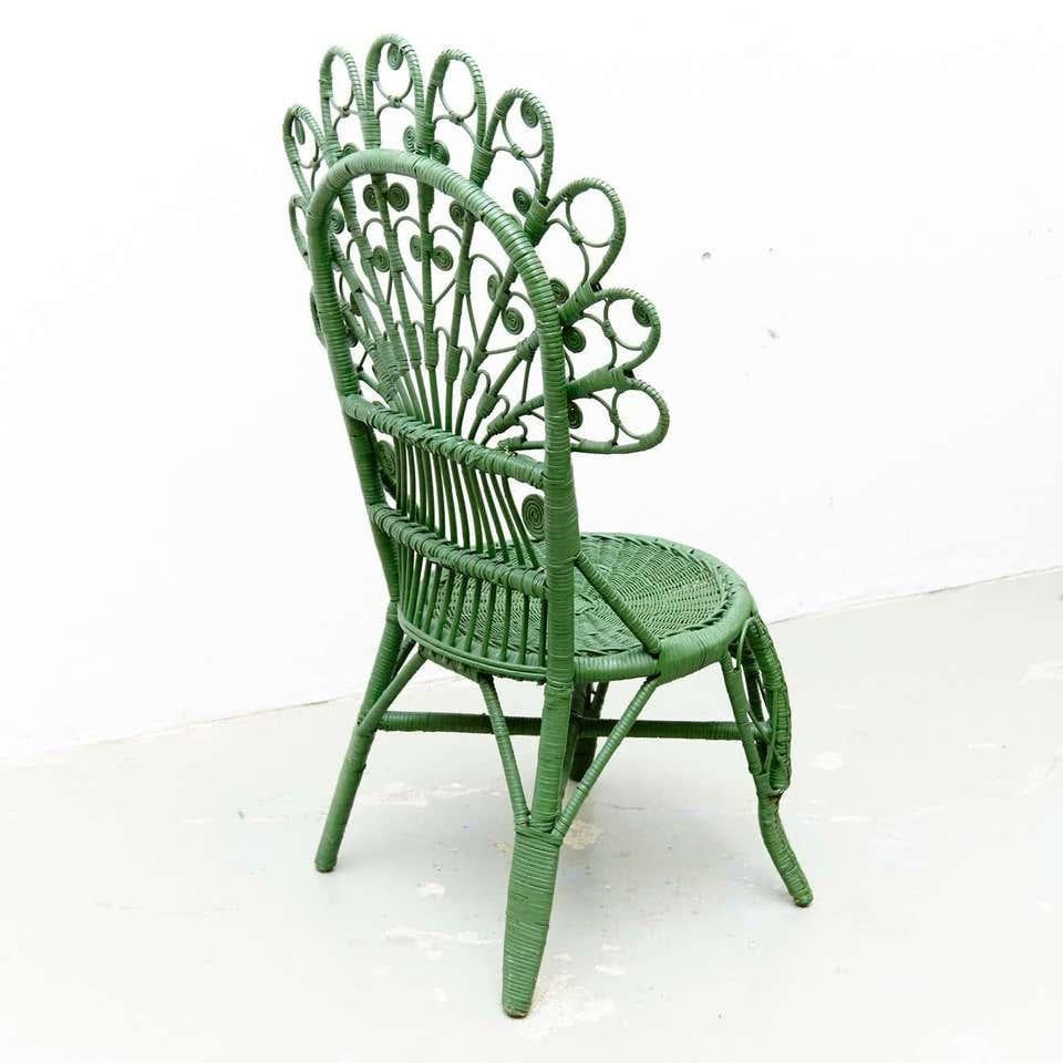 Green Chair Mid-Century Modern Bamboo and Rattan, circa 1960 In Good Condition In Barcelona, Barcelona