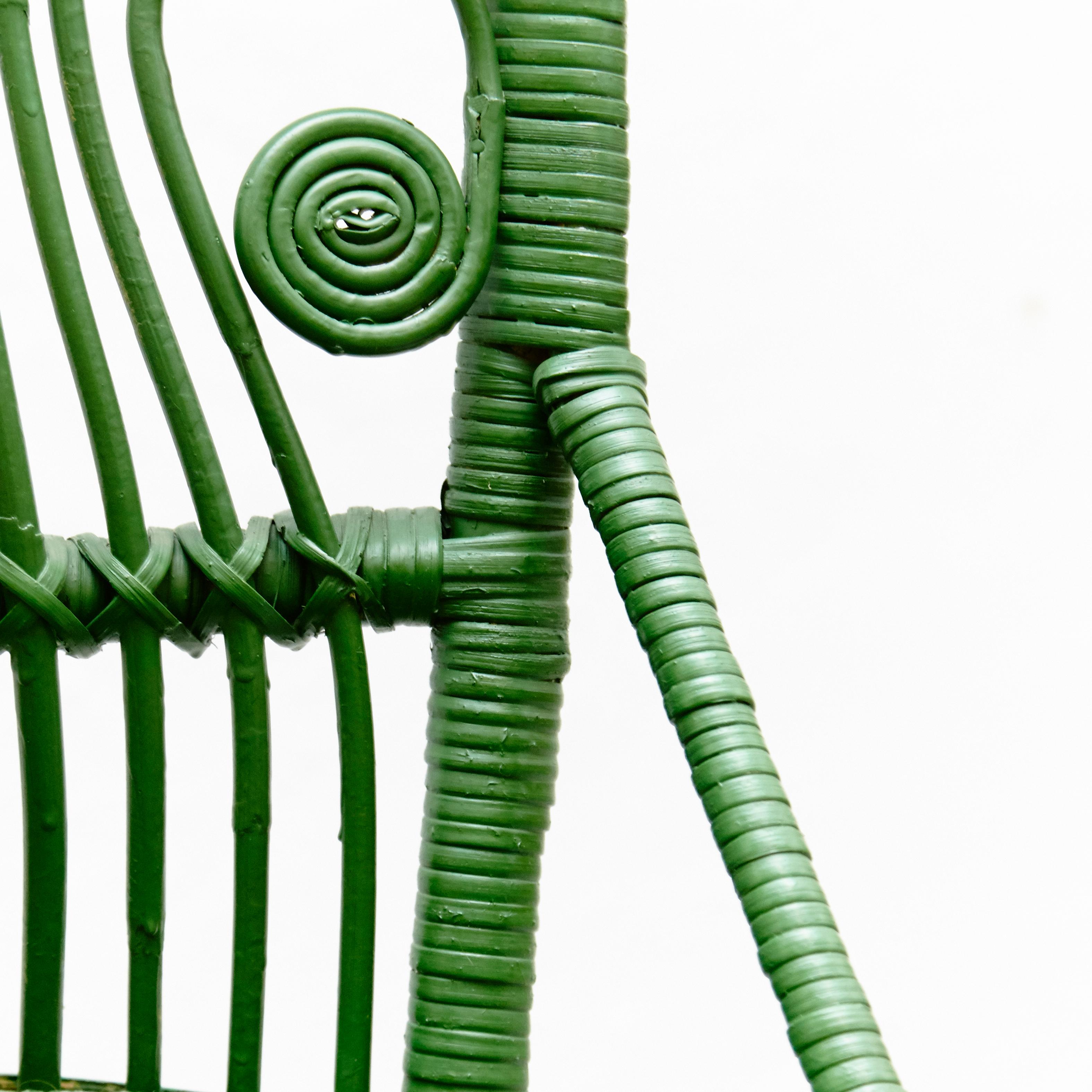 Green Chair Mid-Century Modern Bamboo and Rattan, circa 1960 In Good Condition In Barcelona, Barcelona