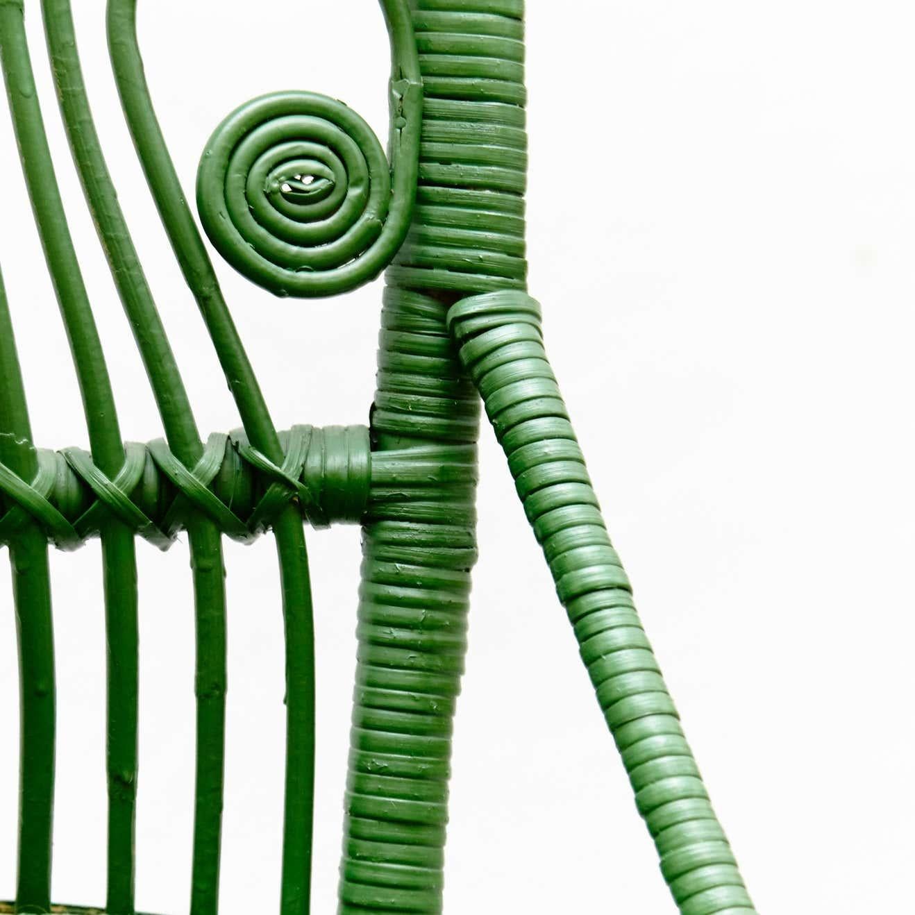 Green Chair Mid-Century Modern Bamboo and Rattan, circa 1960 1