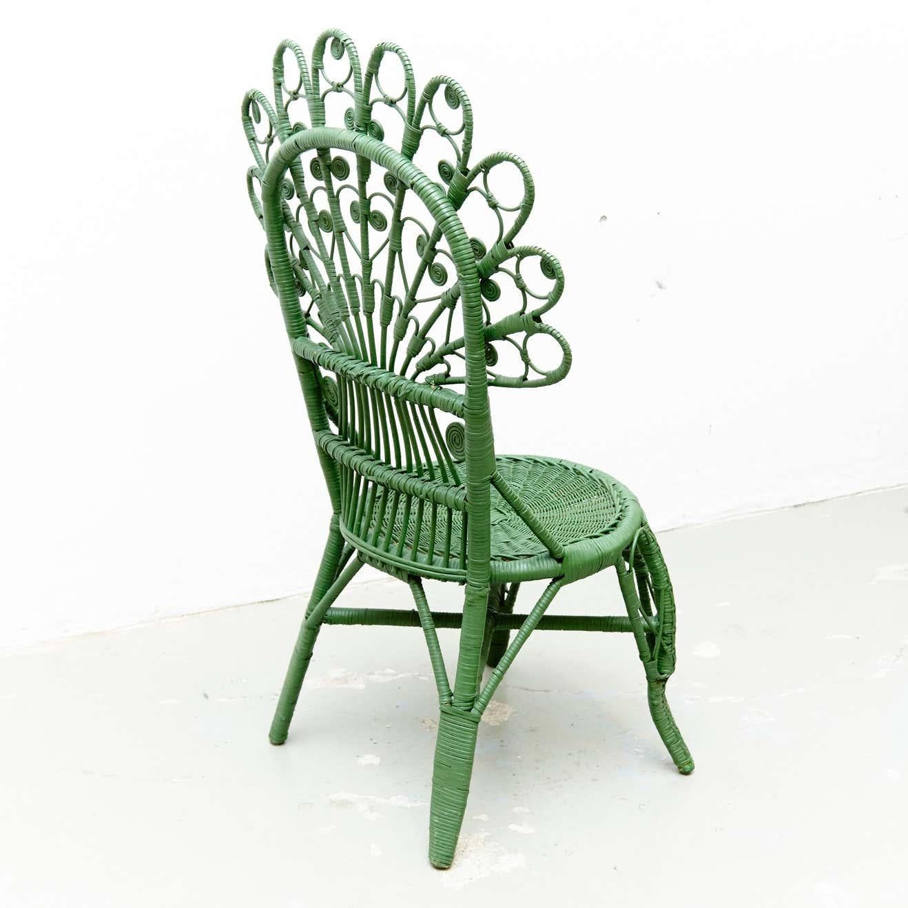 Green Chair Mid-Century Modern Bamboo and Rattan, circa 1960 3