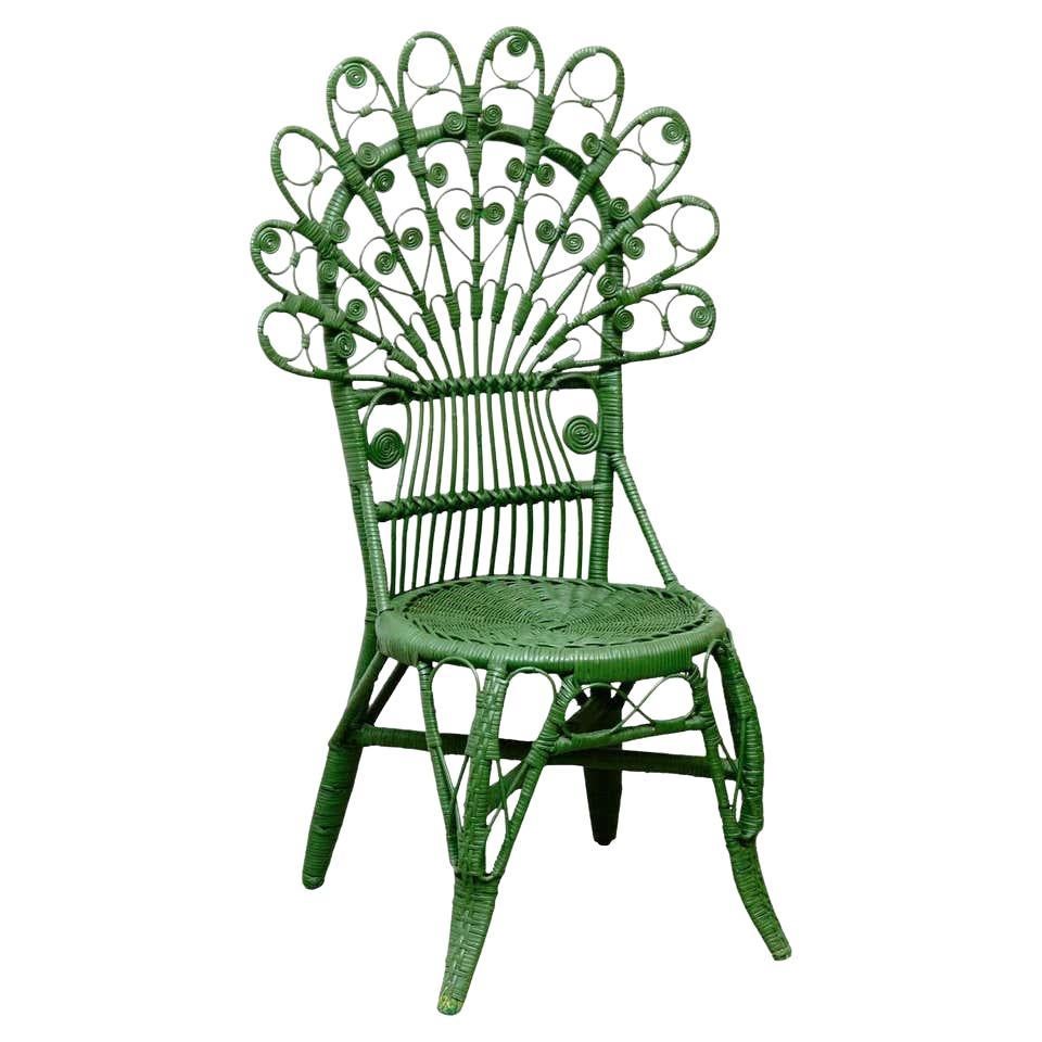 Green Chair Mid-Century Modern Bamboo and Rattan, circa 1960