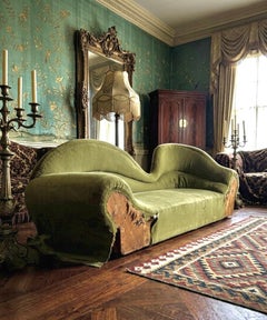 'Atelier' 1860s French Napoleon III Double Spoon Seduction Chaise in Moss Velvet