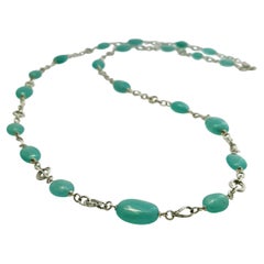 Green Chalcedony Baroque Bead Necklace with 18 Carat White Gold